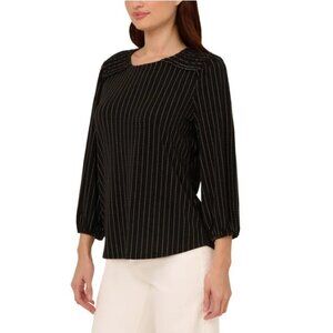 Adrianna Papell Womens Small Black Striped Long Sleeve Blouse d0546